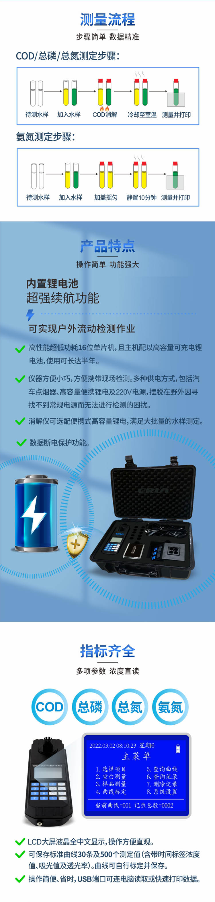 便攜式多參數COD、氨氮、總磷、總氮水質測定儀