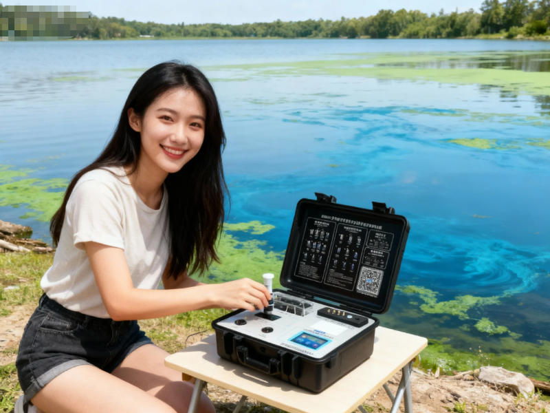 戶外現(xiàn)場(chǎng)使用便攜式多參數(shù)水質(zhì)測(cè)定儀檢測(cè)湖水水質(zhì)